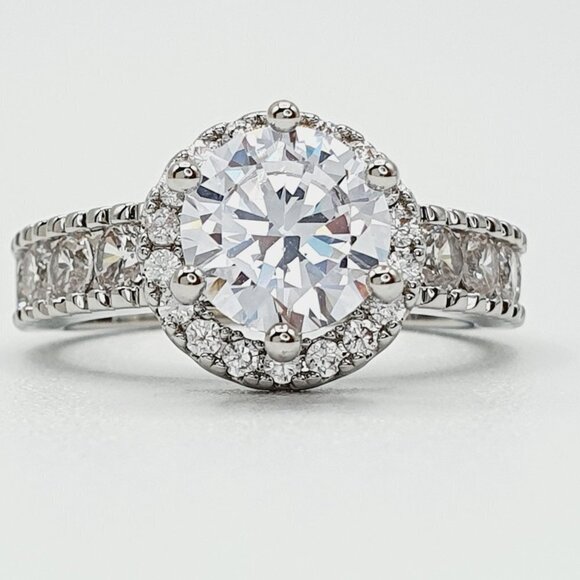 💍 "Engagement Round CZ Diamond Bling Anillos Silver UNVN12128 - Picture 6 of 10
